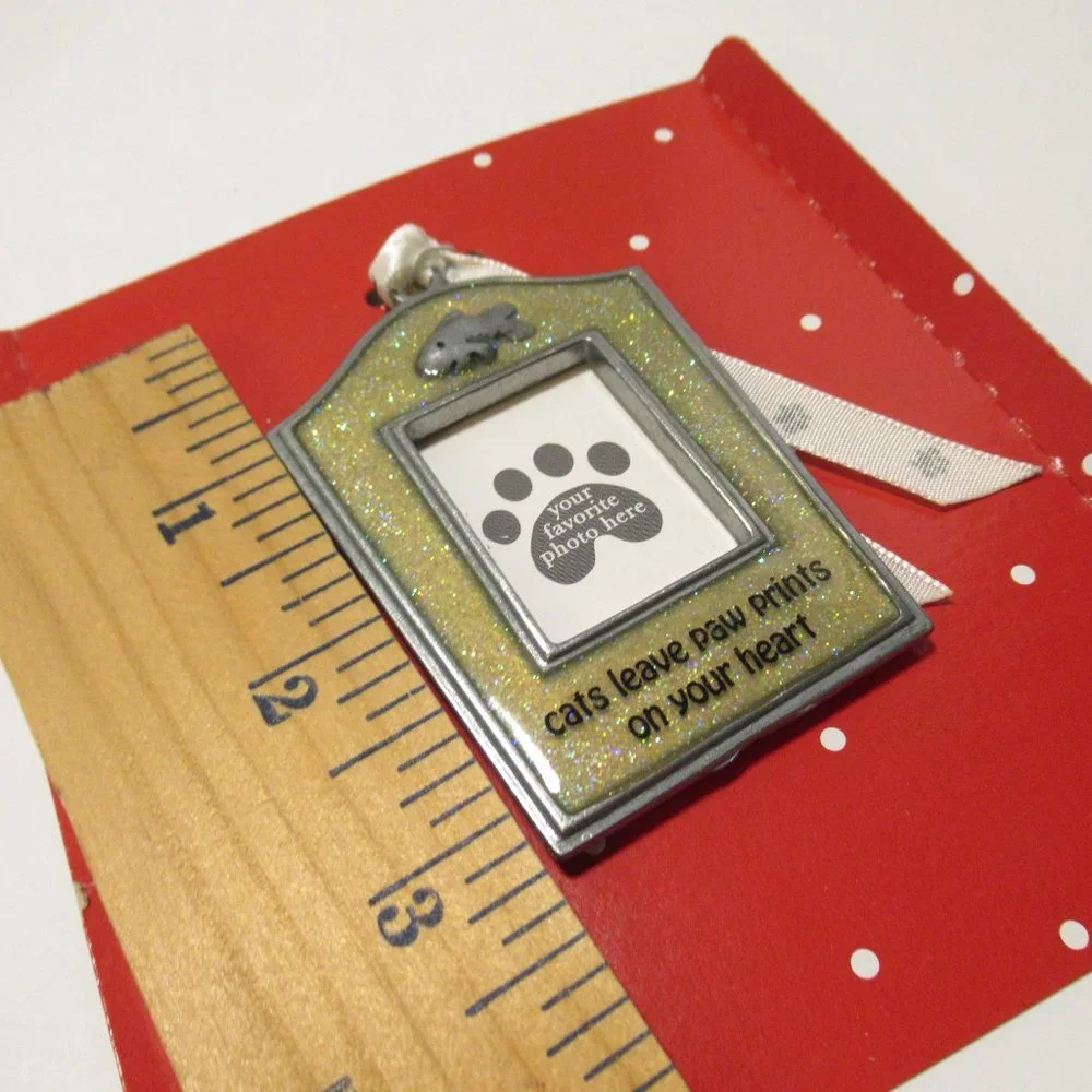 Glitter Cat Ornament - Silver and White